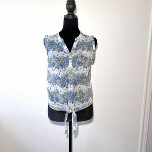 Candie's women's Sheer Floral & Lace Sleeveless Top Button Up~ Front Tie Size M